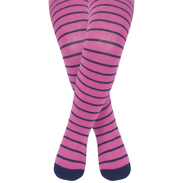 英國 JoJo Maman BeBe - 花漾嬰幼兒小童內搭褲襪/保暖襪-桃紅海軍藍條紋