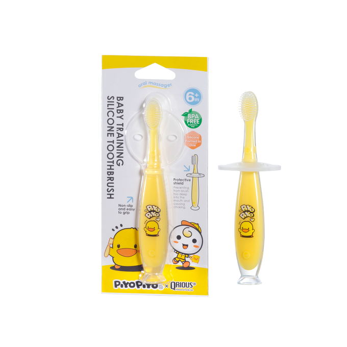 QRIOUS®奇瑞斯 - 黃色小鴨 x 奇瑞斯-含氟兒童牙膏固齒器牙刷組