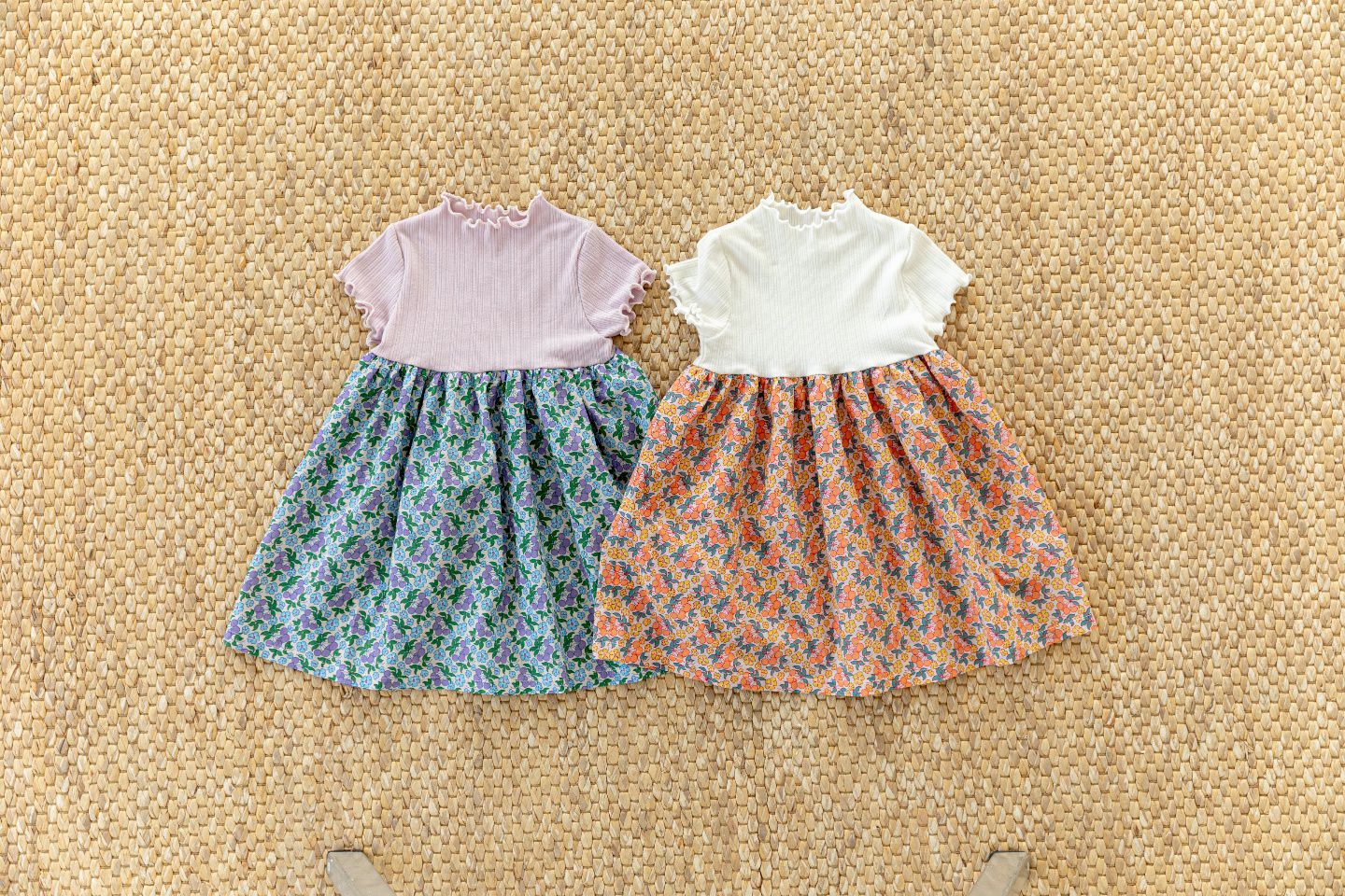 韓國 Orange Mom - 果實花朵異材質拼接洋裝-橘/黃