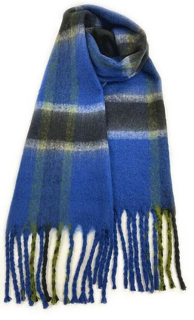 日本代購 - 份量感印花保暖流蘇圍巾-撞色-綠紫