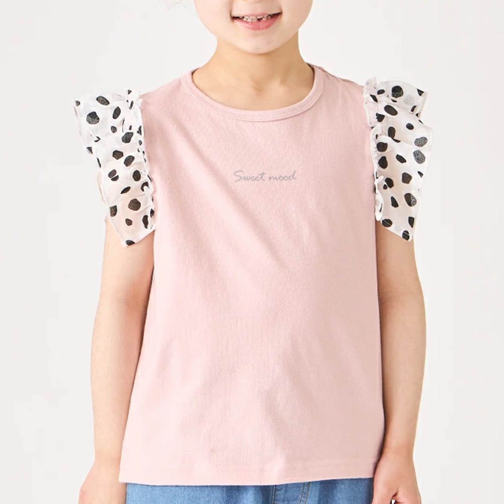 100%棉 點點蕾絲短袖上衣-粉紅