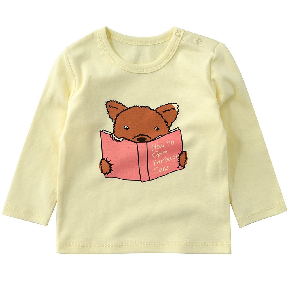 Minizone - 閱讀動物長袖T恤-無肩扣-黃色小熊