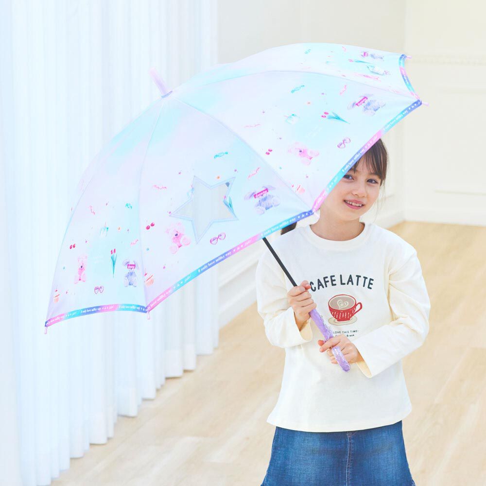日本中谷 - 透明窗設計兒童雨傘/直傘-少女房間-粉紫 (55cm(身高130cm以上))