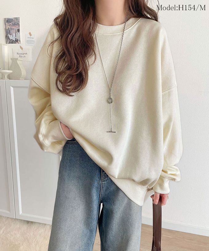 日本 Classical Elf - 背後刺繡logo 寬大落肩裏毛上衣-煙燻粉