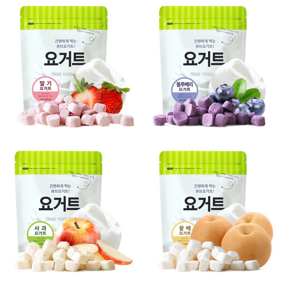 韓國SSALGWAJA米餅村 - 免運組-乳酸菌優格球綜合4入組-草莓/蘋果/藍莓/水梨-草莓16g/蘋果18g/水梨18g/藍莓20g