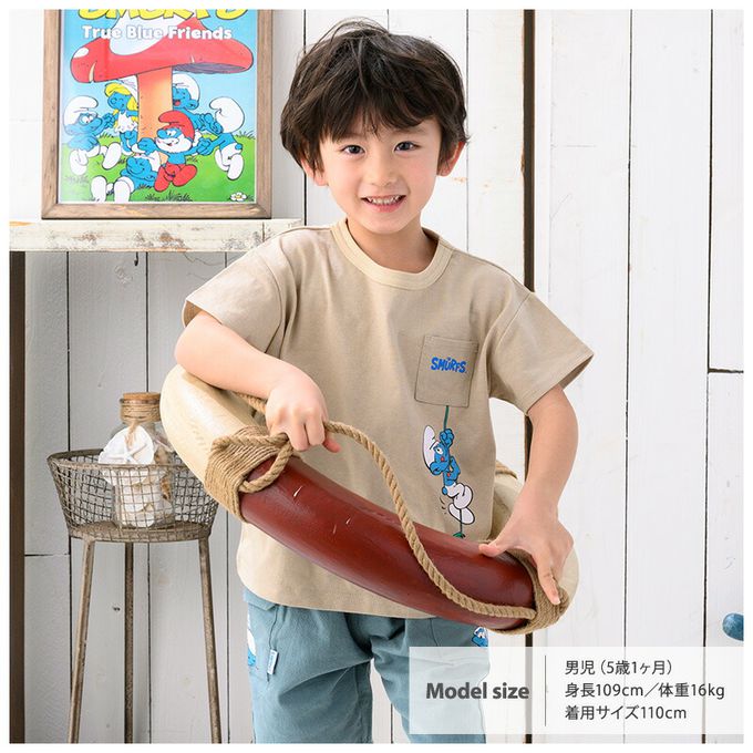 日本 ZOOLAND - 藍色小精靈聯名純棉短T-A四格大頭-白