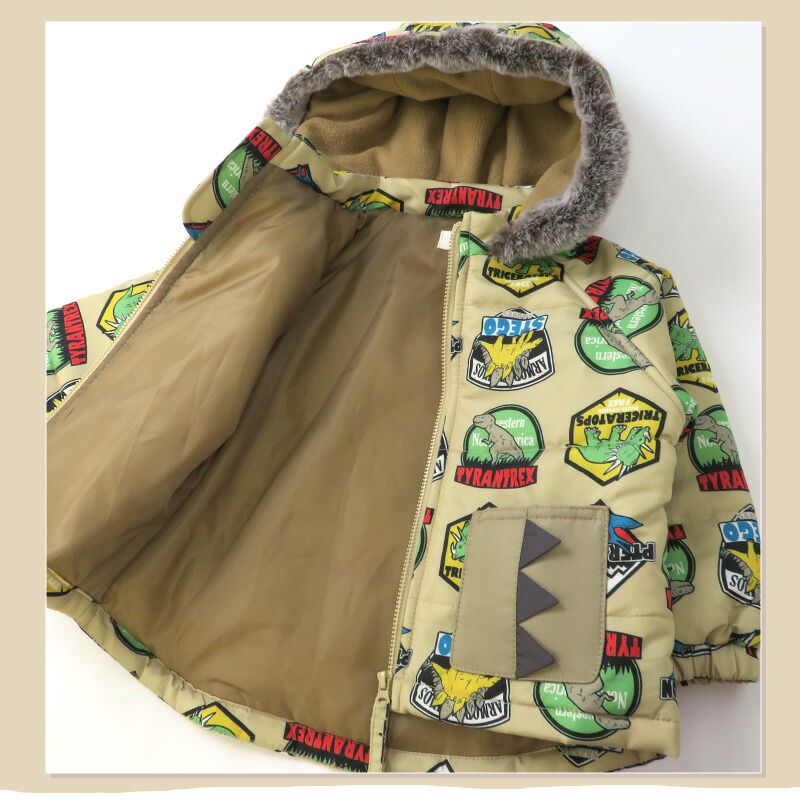 日本 ZOOLAND - 防寒防潑水鋪棉保暖外套-恐龍徽章-海軍藍