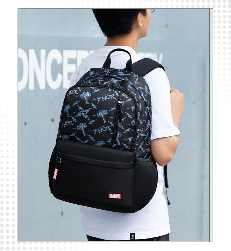 卡通防水耐磨大容量後背包/書包-卡通人物雷神-雷神之鎚-黑色 (建議110-135cm)-30x19x46cm