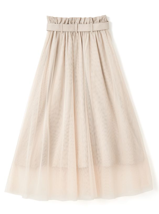 日本 GRL - 甜美夢境修身雙層紗裙(附腰帶)-質感杏