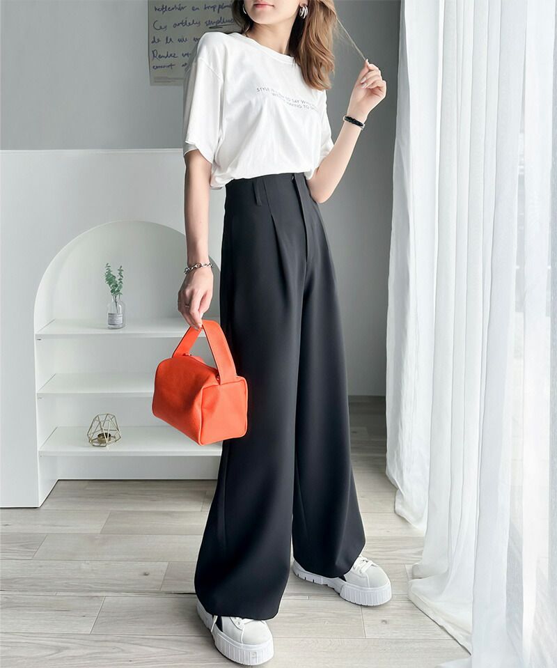 日本 Classical Elf - 俐落感修身西裝寬褲-經典黑