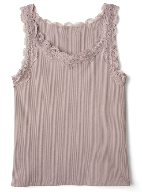 日本 GRL - 蕾絲滾邊圓領無袖上衣-米白