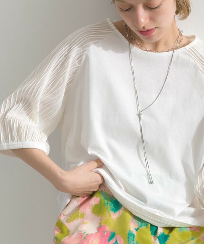 日本 le colis - 優雅立體感波浪五分袖上衣-淺軍綠