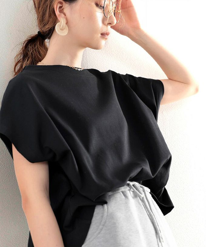 日本 Classical Elf - [熱銷] 100%棉顯瘦船領短袖上衣-深棕