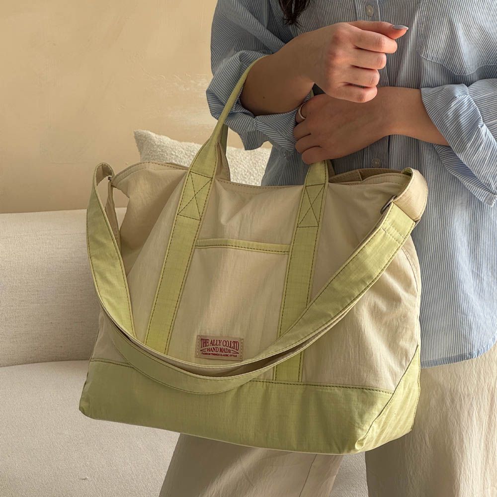 小眾設計 (附小拉鍊包)大容量尼龍輕量拉鍊斜背包-萊姆黃