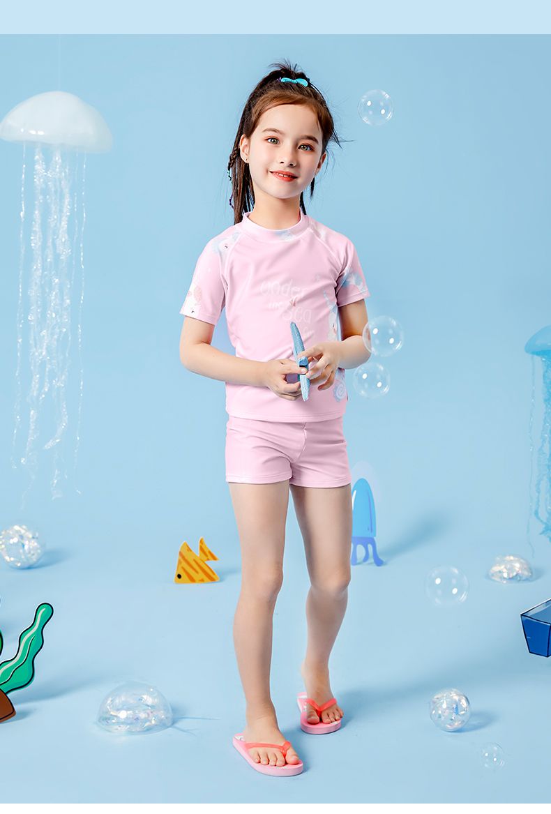 361° - 兒童卡通圖短袖泳衣套裝(二件組)-獨角獸-粉色