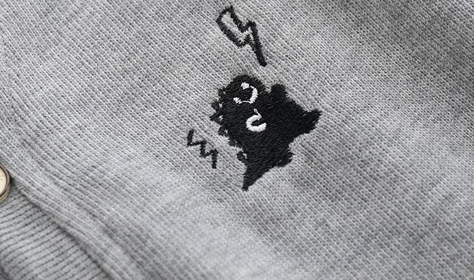 WELLKIDS - V領針織開衫背心-恐龍刺繡-藍色