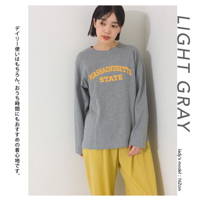 日本 OMNES - 100%棉 簡約英文標語長袖上衣-白