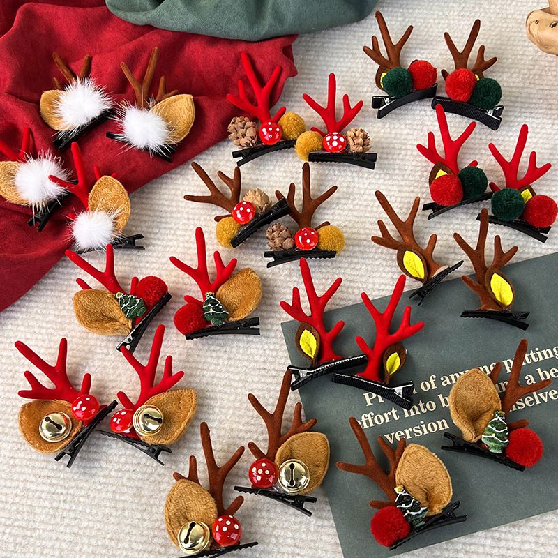 聖誕節鹿角造型兒童髮夾-聖誕帽-棕色