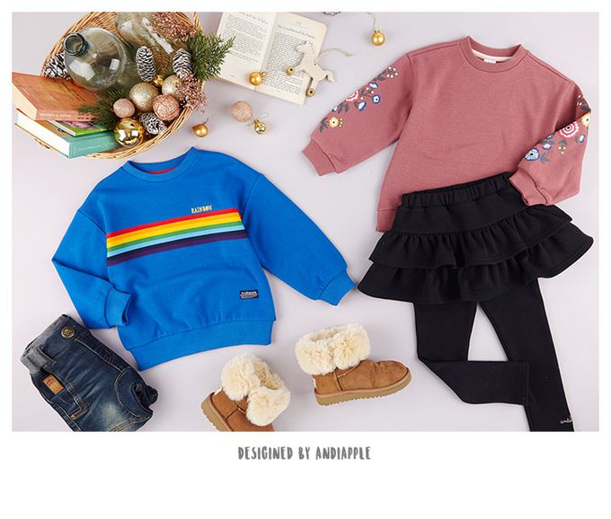 韓國 AndiApple - RAINBOW內刷毛大學T-寶藍