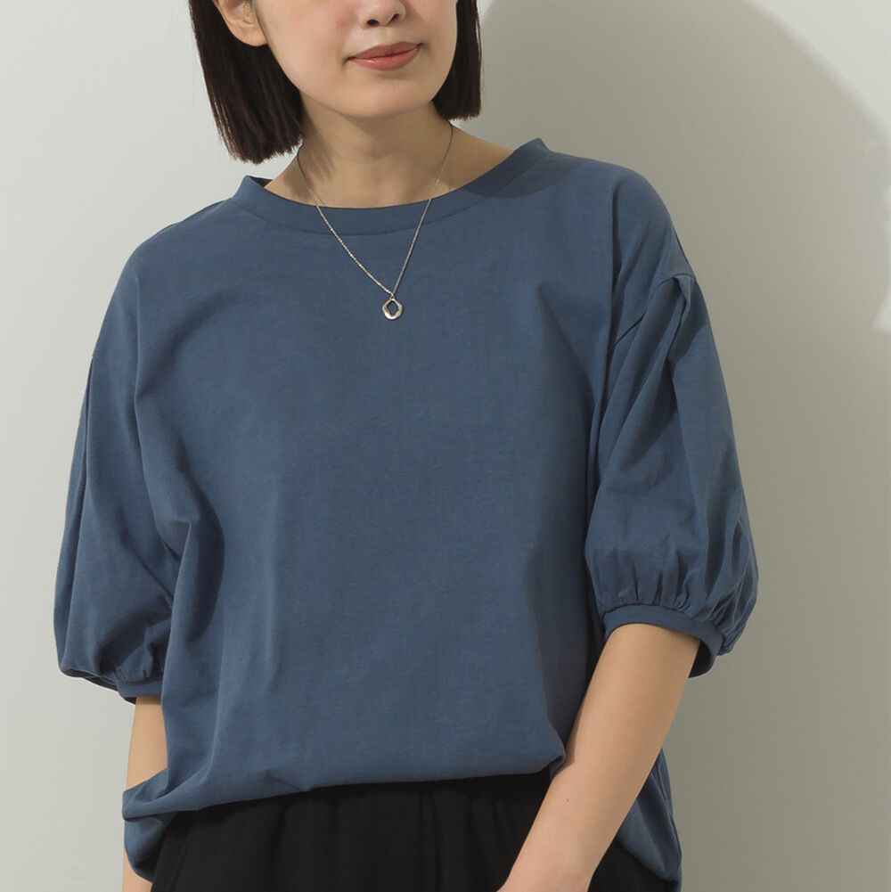 絲滑混棉 可愛泡泡袖上衣-煙燻藍