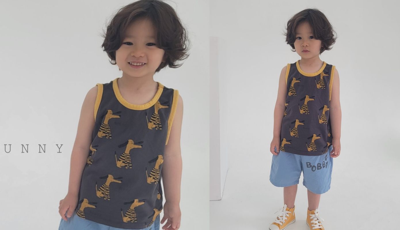 韓國 The Funny - 臘腸狗狗無袖上衣-米白