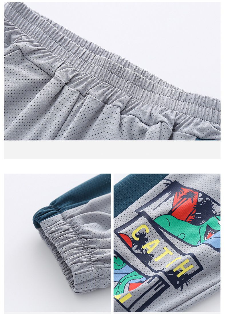 卡通圖束口長褲/防蚊褲-漫畫框恐龍-深藍+白