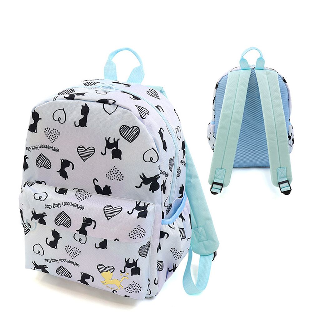 機能大容量童趣風減壓兒童背包(14L)-黑貓愛心-水藍 (35x26x14cm)