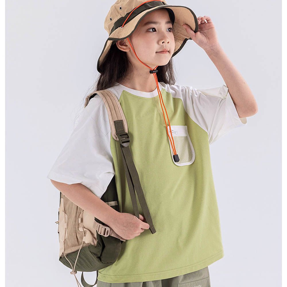 原紗防曬吸濕快乾短袖上衣-網格口袋-綠色