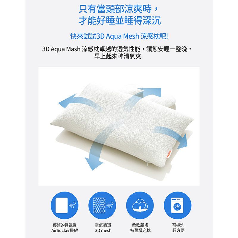正韓Hello HiZoo - 3D Aqua Mesh 涼感兔耳造型抗菌防蟎雙面枕/涼感枕/護脊/護頸枕