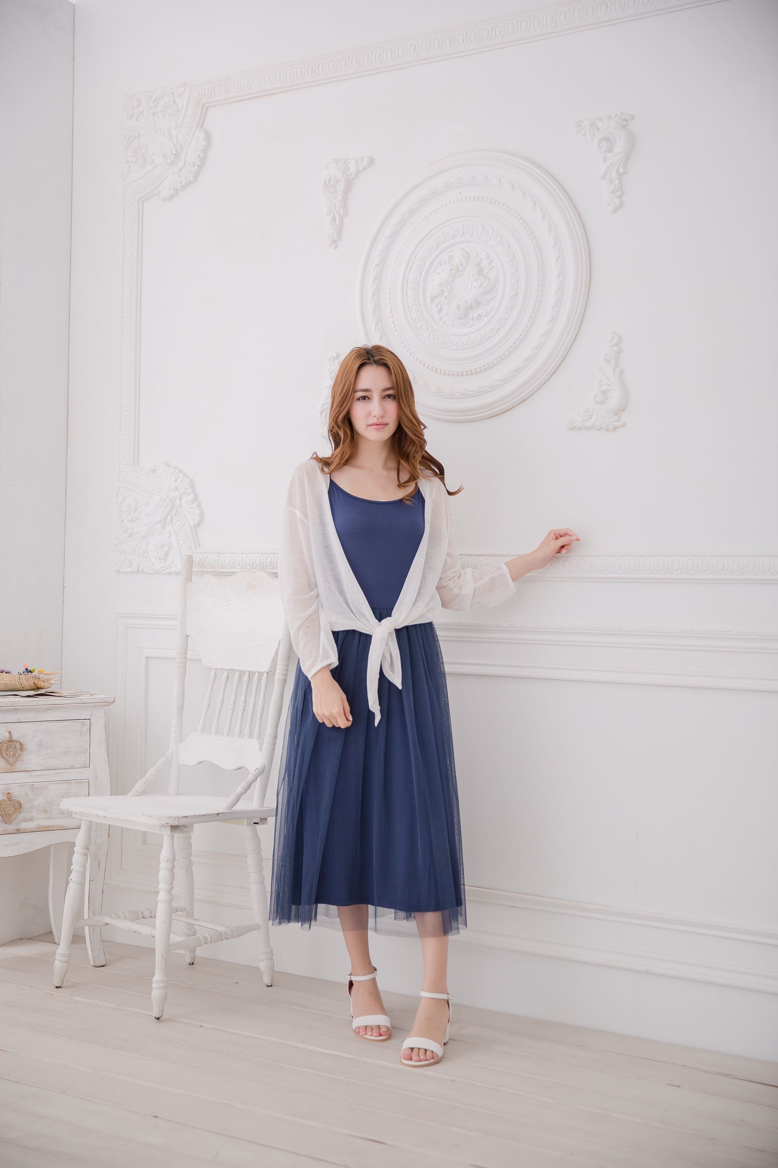 Peachy - 獨家訂製綿柔連身紗裙-細肩帶連身款-午夜藍 (F)