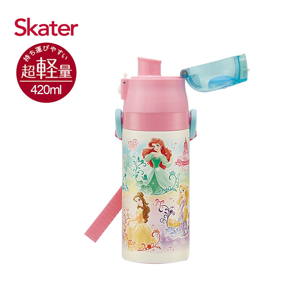 日本 SKATER - 兒童不鏽鋼保溫水壺(直飲420ml+杯蓋組)-迪士尼公主Prom