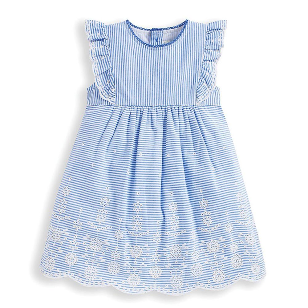 英國 JoJo Maman BeBe - 超優質嬰幼兒/兒童100％純棉短袖洋裝-水藍圖騰