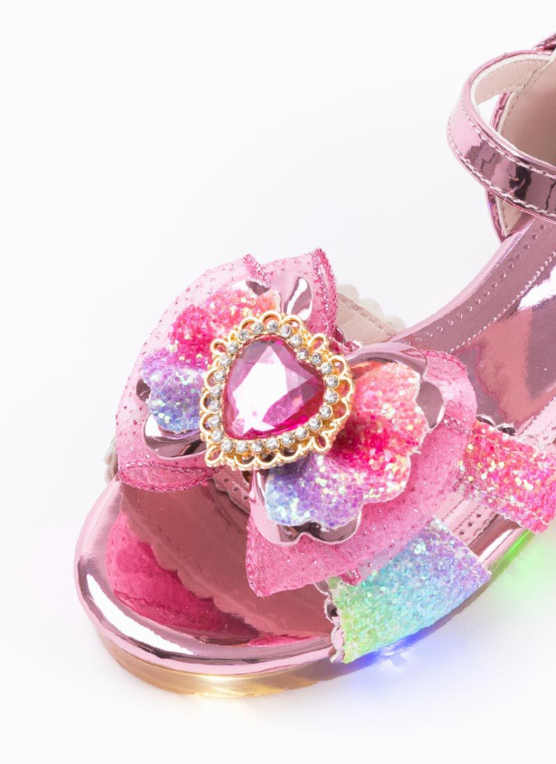 韓國 OZKIZ - (LED燈)粉紅愛心寶石魔鬼氈涼鞋