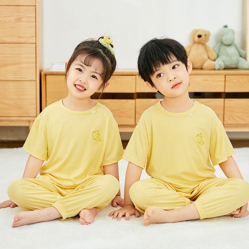 莫代爾透氣涼感短袖家居服套裝/空調服-熊熊-天空藍