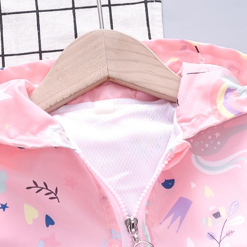 兒童連帽防風外套-星星+彩虹+獨角獸-粉色