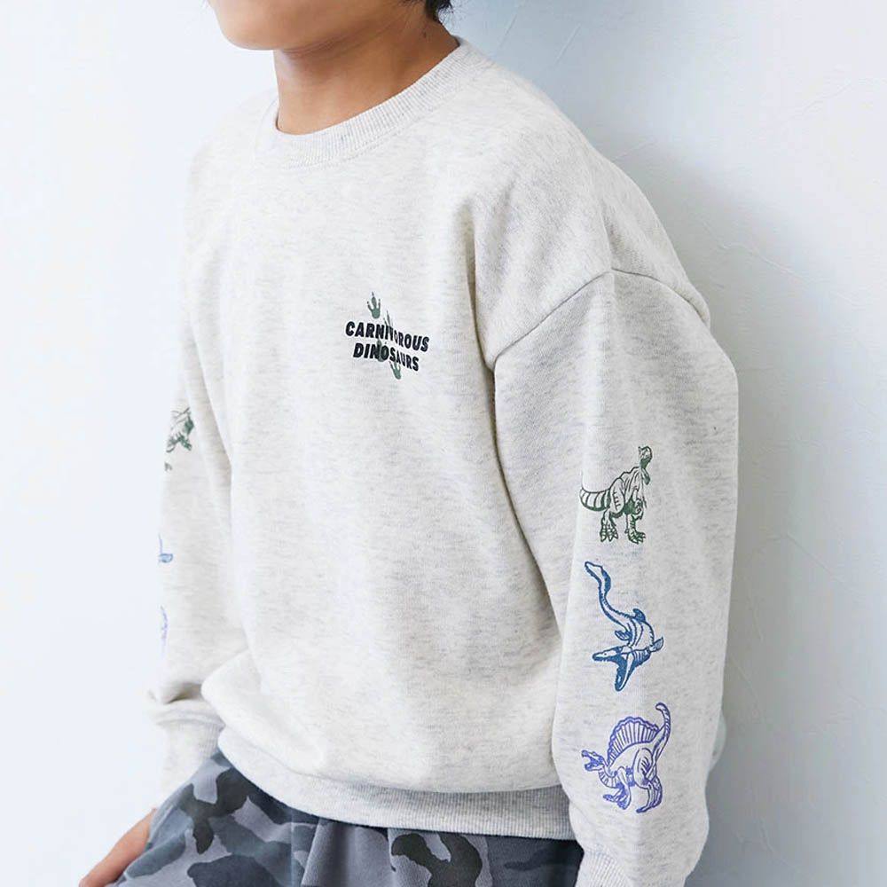 熱銷定番 印花縮口長袖上衣-恐龍袖子-燕麥