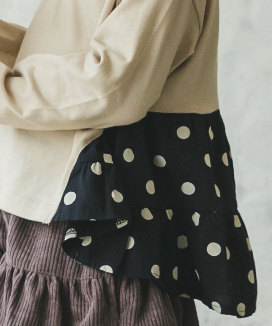 日本 PAIRMANON - 蛋糕層次拼接薄長袖上衣-春櫻燦爛-粉