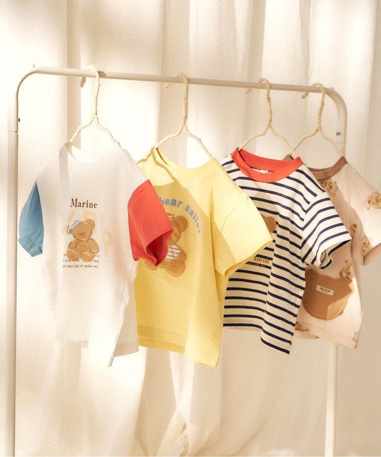 日本 apres les cours - 超萌小熊聯名特色刺繡短袖上衣-海軍熊-黃