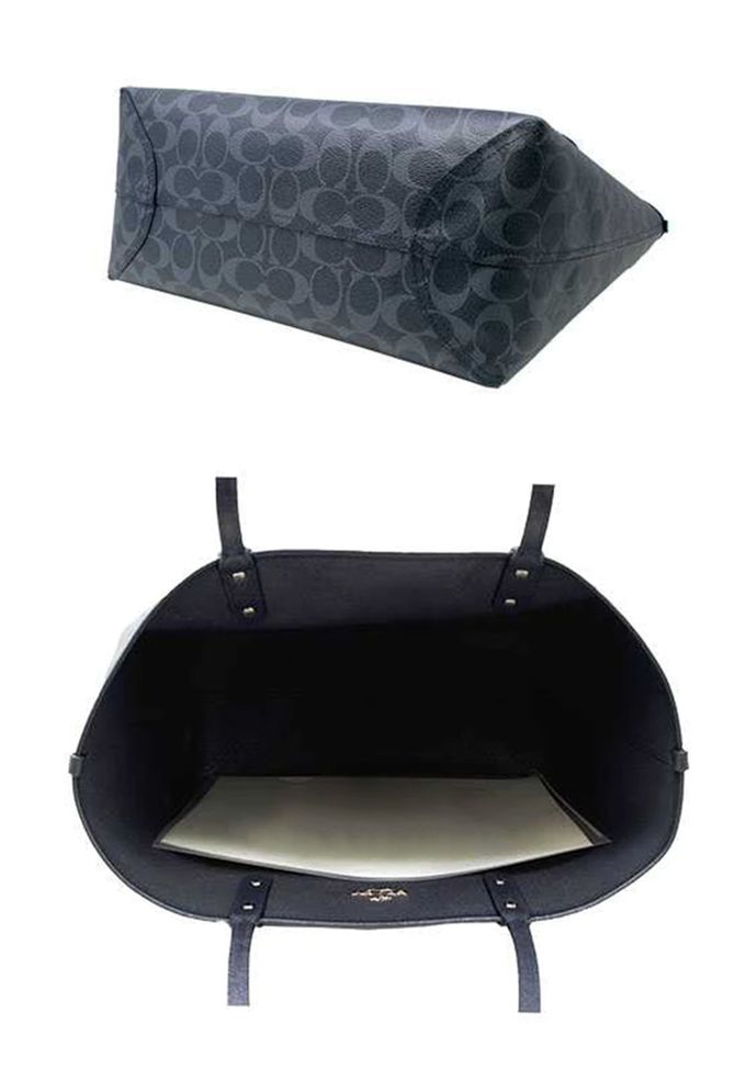 COACH - 滿版LOGO子母雙面托特包 (黑藍)