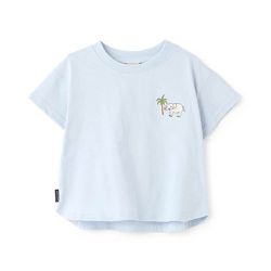 日本 petit main - [低價]接觸冷感 刺繡短袖上衣-大象-淺藍