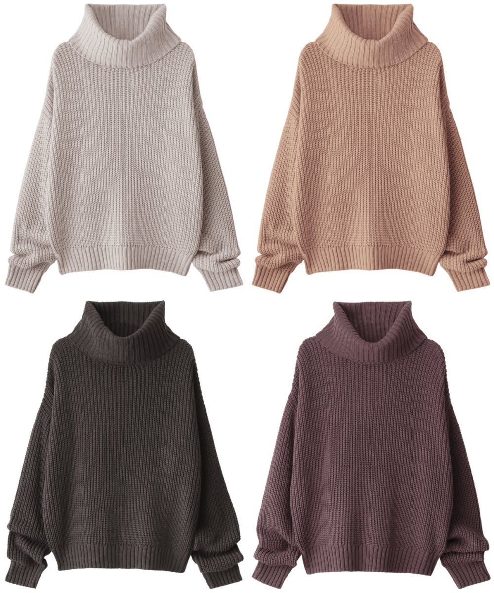 日本 GRL - 超寬鬆高領針織毛衣-深灰