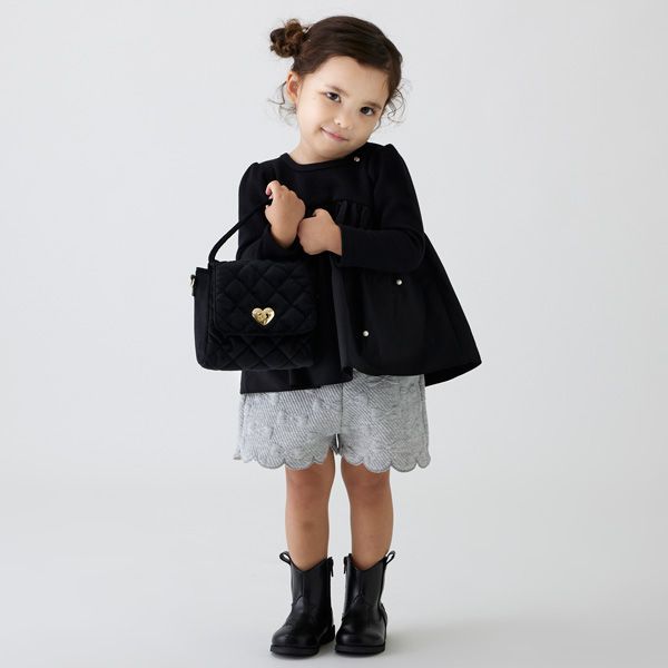 日本 petit main - 珍珠點綴傘狀拼接長袖上衣-淺粉