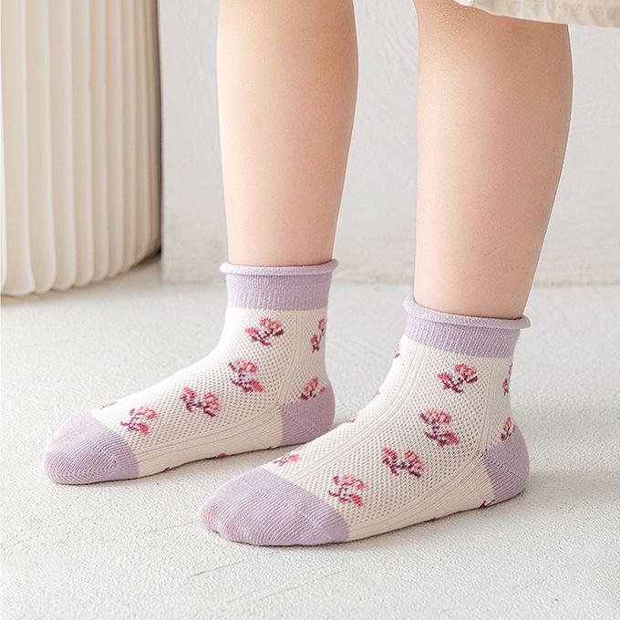 腳ㄚ子 - 幼/兒童棉質中筒襪 童襪 襪子 棉襪 兒童襪-溫柔紫花
