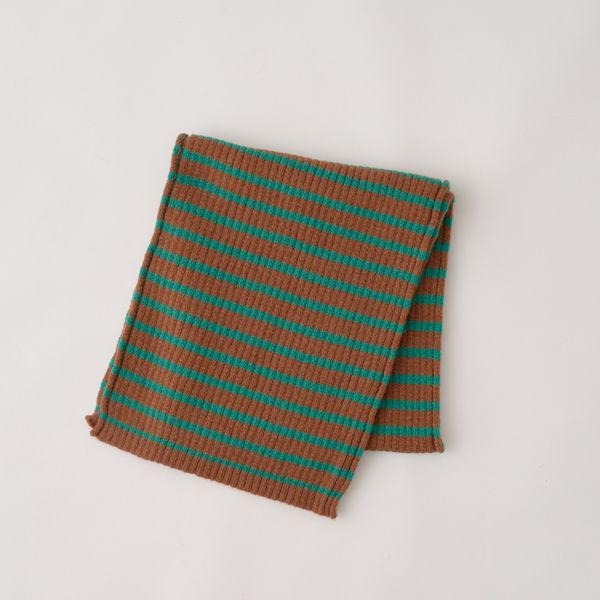 日本 b-ROOM - 注目配色條紋針織圍巾-藍x淺灰 (F)