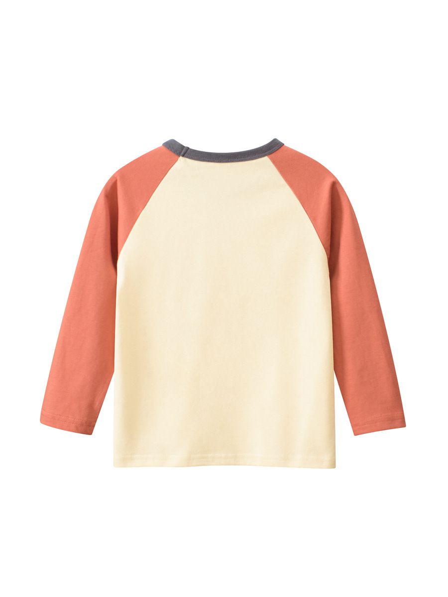 純棉圓領薄長袖上衣-滑板兔兔-杏+深橘