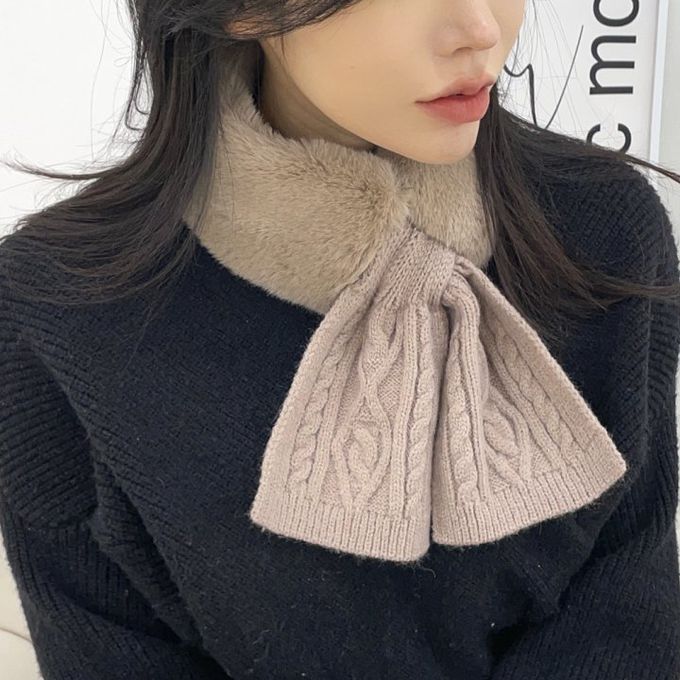 韓國 MAY - 柔軟細絨毛穿洞式圍巾-麻花款-粉