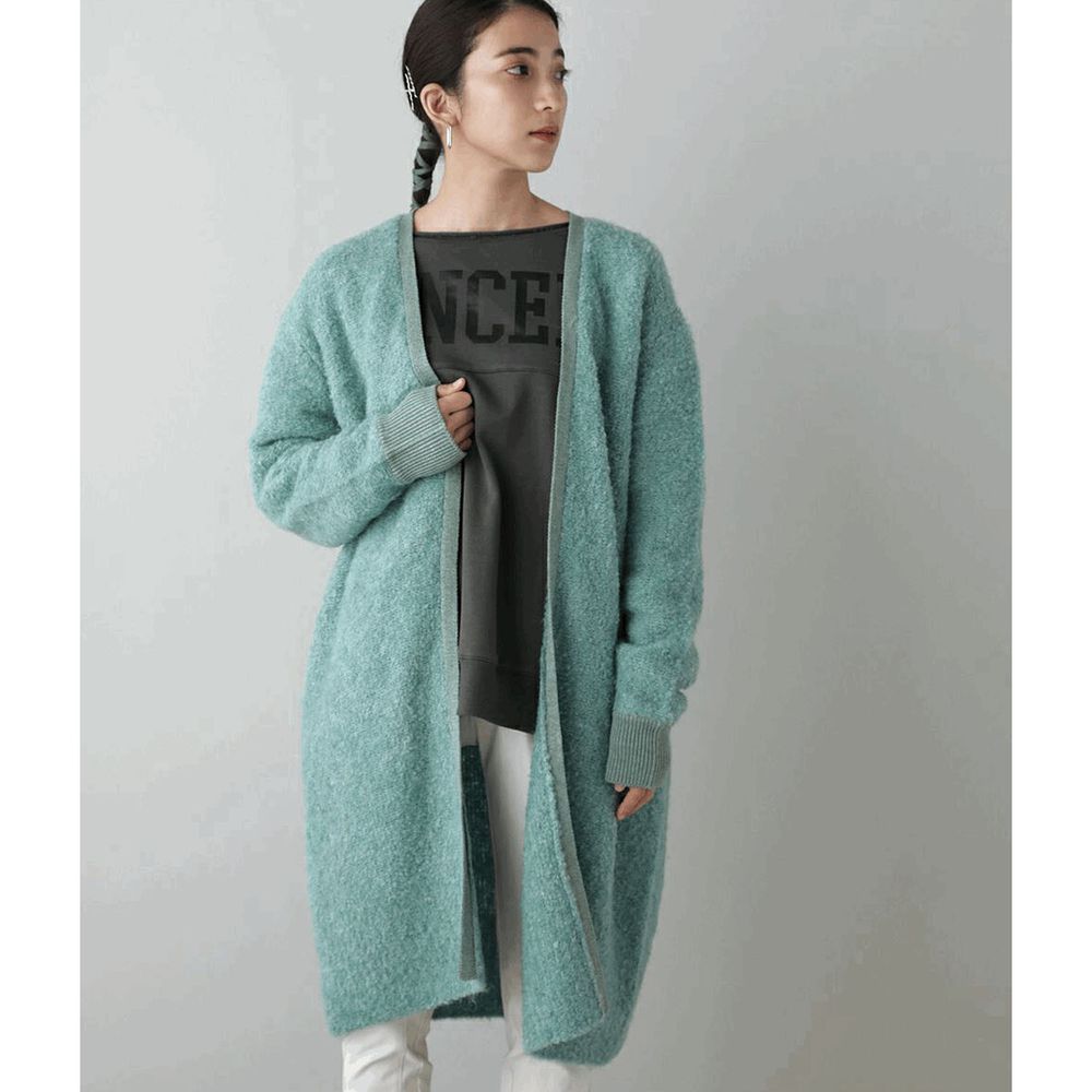 日本 Bou Jeloud - 羊毛混紡優雅保暖長版針織外套-薄荷