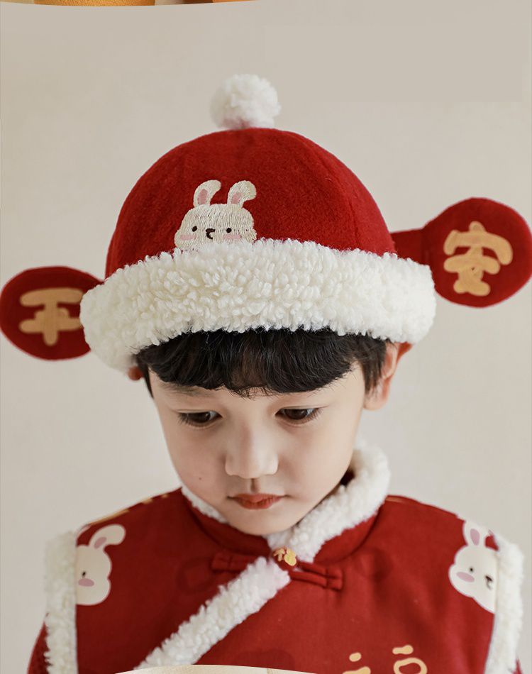 TONGMO - (加絨)喜氣腰鬆緊束口長褲-蘋果口袋-杏色