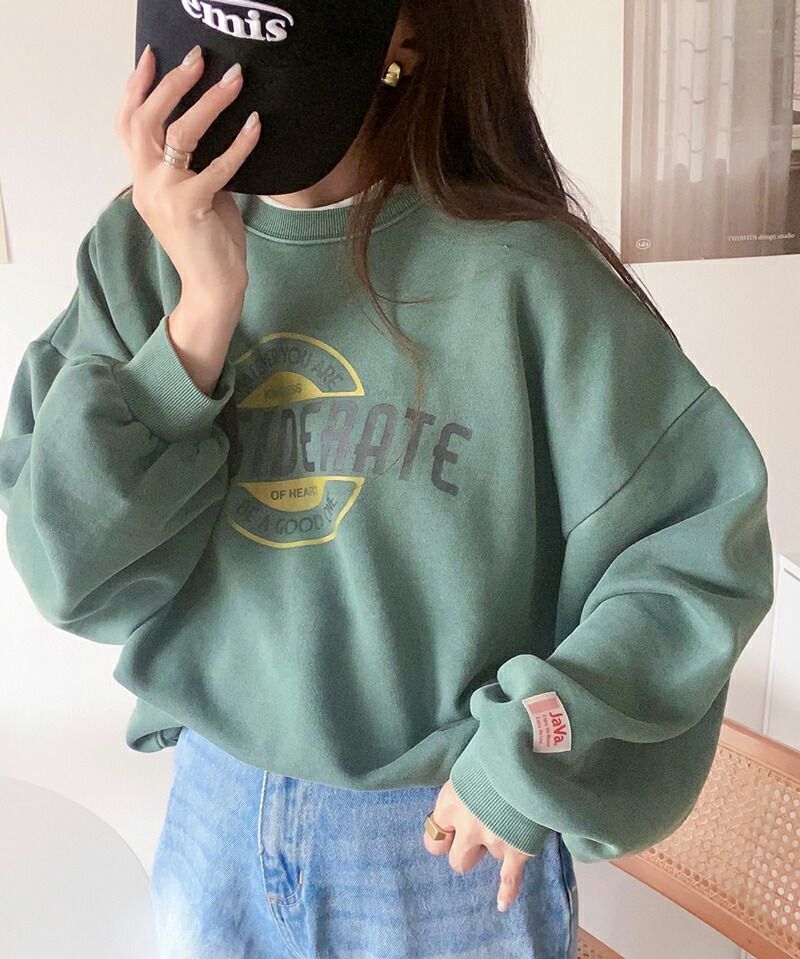 日本 Classical Elf - 水洗復古感印花寬鬆大學T-灰藍