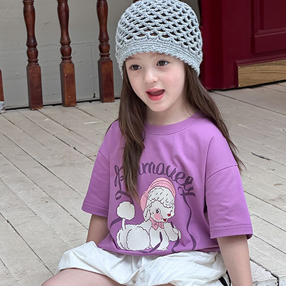 涼感手繪風美式休閒短袖上衣-紫色